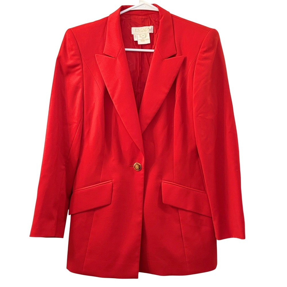 Escada Red Wool Blazer Jacket Women Size 38 / US8 Preppy Classic Quiet Luxury - Picture 1 of 5